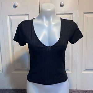 Forever 21 Black V-Neck Ribbed Top